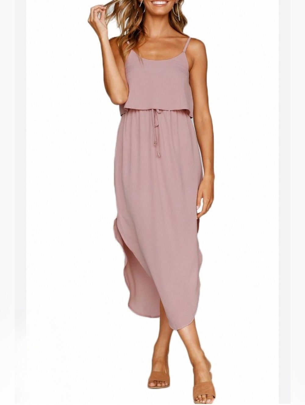 Amazon S Dusty Pink Strappy Split Midi Dress 3584-AN